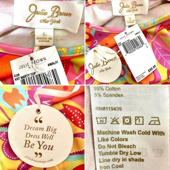 Julie Brown Marty Amalfi Floral Print Crew Neck Short Puff Sleeve Tee Large NWT - Picture 10 of 11